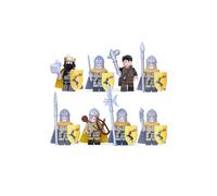 8 pezzi di blocchi di gioco della serie "I diritti del re" con armi e scudi, minifigure