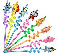 8 Pezzi di cannucce riutilizzabili con decorazioni di personaggi dell'anime Bluey Bingo Family, per feste, vacanze, regali di compleanno (Alcuni pezzi possono essere casuali) 8 pezzi stili casualiPET