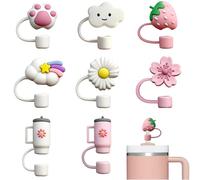 8 Pezzi di Cannuccia Accessori per Stanley Cup, 10 mm di Copertura per Cannucce a Prova di Perdite, Rosa in Silicone Antipolvere, con coperchio in paglia, per Tazze Stanley da 40/30 Oz