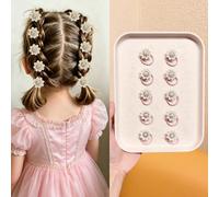 8 pezzi di elastici per capelli a forma di piccolo fiore con colori perlacei casuali, con strass e perla sintetica al centro, stile delicato da fata per ragazze, ritorno a scuola Colore unicoPoliester