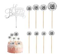 8 Pezzi Di Inserti Con Sfera A Specchio, 1 Pezzo Di Inserto Di Buon Compleanno, Inserto Con Sfera Lucida Da Discoteca, Inserto Per Torta Con Sfera A Specchio, Inserto Per Torta (4 Dimensioni)