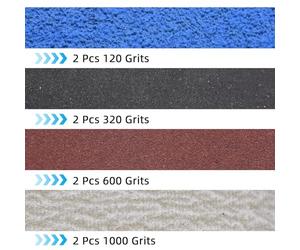 8 pezzi di ricambio per cintura per affilare kit strumento per affilare i coltelli 330 * 15mm 120/320/600/1000 grana tagliente grossolana media fine affilatura compatibile TG2002
