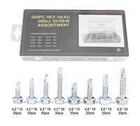 8 pezzi di viti Kit di classificazione parti di fissaggio viti di filettatura Set 200 pezzi Durevole Metal Track Transing viti auto-toccanti metallo durevoli Antiviso Assornt Kit