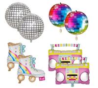 8 Pezzi Discoteca Palloncini Alluminio - Deco 70's 80's 90's - 4 Palloncini in Foglio, 2 Pattini a Rotelle, 2 Radio Retro Hip Hop Festa 20-23″