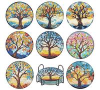 8 Pezzi DIY Mandala Diamante Pittura Sottobicchieri, Sottobicchieri Diamante con Supporto, Sottobicchieri, con Diamanti e Strumenti di Montaggio per Tazze, Vasi, Candele Decorative