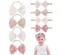 8 Pezzi Elastici Capelli Bambina, Fiocchi per Capelli Elastici, Accessorio per Capelli con Fiocco Ricamato