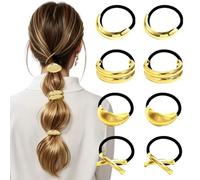 8 Pezzi Elastici per Capelli da Donna in Metallo Dorato | Stile Geometrico, Elegante Finitura Lucida, Delicato sui Capelli, Adatto sia ai Capelli Folti Che a Quelli Fini