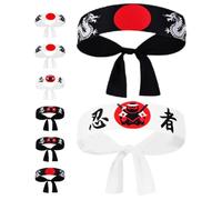 8 Pezzi Fascia Giapponese Ninja per Karate e Cucina in Poliestere | Stile Giapponese, Uso Versatile per Convention Anime e Cucina, Accessorio per Chioma e Costume