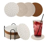 8 Pezzi Fatti A Mano Rotondo Bicchieri di Cotone Sottobicchieri Con Supporto - Per Varie T