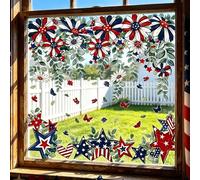 8 pezzi fiori patriottici per finestre con motivi floreali e stelle progettati per una facile applicazione e rimozione sul vetro