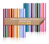 8 Pezzi Fogli Adesivi in Vinile Olografico Metallico - 8 Colori Permanente Fogli di Vinile Autoadesivo 30,5x30,5cm per Decorazioni - Funziona con Tagliare, Silhouette Cameo (Colore a Contrasto)