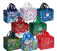 8 pezzi Grandi borse regalo di Natale con manici, borse riutilizzabili in tessuto non tessuto per lo shopping natalizio e decorazioni per feste di Capodanno e Natale, 32,5 cm x 24,9 cm x 15,2 cm, deco