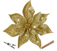 8 Pezzi Grandi Glitter Stella di Natale 23 cm Oro - Fiori Artificiali Con Clip, Ornamenti Floreali per Albero, Vacanze, Matrimoni, Capodanno, Halloween