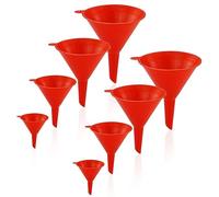 Set di 8 imbuti in plastica, filtro a collo largo, imbuto per cucina, bottiglie, cucina, laboratorio (rosso)