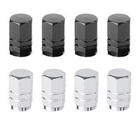 8 Pezzi in Alluminio Tappi per Valvole Pneumatici Universali Con Guarnizione Esagonali - Antipolvere per Moto, Camion, Scooter Elettrici, Passeggini (Nero, Bianco)