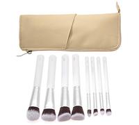 8 pezzi Kit di pennelli trucco portatili, set di pennelli cosmetici con borsa per il trasporto per fondotinta, ombretto, blush e correttore, setole sintetiche morbide per il tru (Asta bianca +