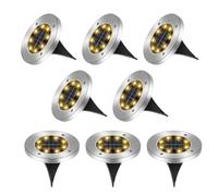 8 Pezzi Luci Solari da Giardino Esterno, 8 LEDs Lampade Solare da Terra IP65 Impermeabile, Faretti Sepolta Solari a da Esterno, per Patio, Piscina, Vialetto, Marciapiede, Prato(Bianco Caldo)