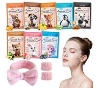 8 Pezzi Maschere Viso in Tessuto con Stampe di Animali, Maschera Viso Idratante Kit con fascia e cinghia da polso, Skincare Face Mask Bellezza per Ragazze e Donne - Adatte a Tutti i Tipi di Pelle