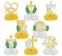 8 pezzi Mi Confirmacion centrotavola a nido d'ape, decorazioni per la tavola di confermazione, decorazione da tavolo per la prima comunione, centrotavola per battesimo, forniture per la tavola oro