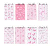 8 pezzi Mini libri a spirale con fiocchi rosa e bianchi per festa di nascita, design misto rosa e bianco per festa di rivelazione del sesso, regali per 1° compleanno, premi per giochi di festa, decora