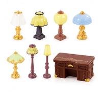 8 pezzi mobili per casa delle bambole, ornamenti in miniatura per lampade | Materiali di alta qualità, sette ornamenti per lampade in miniatura e una toeletta per collezionisti