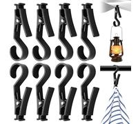 8 Pezzi Nero Ganci Appendiabiti con Clip, Multifunzione Mollette per Bucato Grandi Ganci in Plastica Antiscivolo Ganc da Campeggio per Asciugamani, Cappelli, Tende, Asciugamani da Spiaggia, Abiti