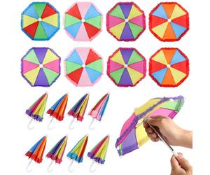 8 Pezzi Ombrelli in Miniatura, Mini Pizzo Regolabile da 30 cm Decorazioni Colorati per Ragazze Ragazzi Decorazioni per Bambole e Accessori per la Casa e Giochi Forniture (Colori Dell'Arcobaleno)