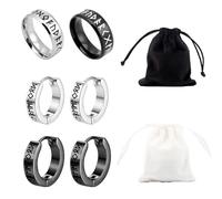 8 Pezzi Orecchini a Cerchio di Rune Vichinghe Set, Orecchini Cerchio con Anelli, Tasche con Coulisse, Vichinghe Rune Celtiche Orecchini Uomo, Regali di Compleanno per Uomini e Donne