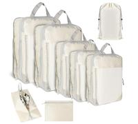 8 Pezzi Organizer Valigia,Beige Packing Cubes Organizer set valigie,Cubi impermeabili per il viaggio, organizer per valigie Con sacchetti per vestiti, sacchetti per scarpe