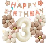 8 Pezzi Palloncini Compleanno 3 Anno Bimba, Palloncino Foil Margherita, Palloncini a Forma di Fiore, Decorazioni Compleanno 3 Anno, per Tema Feste compleanno Decorazioni