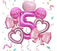 8 Pezzi Palloncini Compleanno 5 Anni Palloncini Compleanno Bambina Numero 5 Decorazioni Fiocchetti Cuore Palloncini Fucsia Fiocchi Rosa per Anniversari, Feste a Tema Principesse (5 Anni)