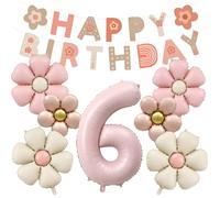 8 Pezzi Palloncini Compleanno 6 Anno Bimba, Palloncino Foil Margherita, Palloncini a Forma di Fiore, Decorazioni Compleanno 6 Anno, per Tema Feste compleanno Decorazioni