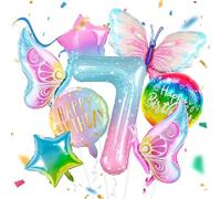 8 Pezzi Palloncini Farfalla 7 Anni, Decorazioni per 7° Compleanno per Ragazze, Palloncini in Lamina di Alluminio Rosa Sfumato, per Tema Feste Compleanno Decorazioni