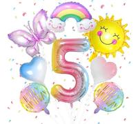 8 Pezzi Palloncini Farfalla Compleanno 5 Anni Decorazioni Compleanno Bambina 5 Anni Palloncini Foil Farfalla con Sole Palloncini Compleanno Tema Farfalle