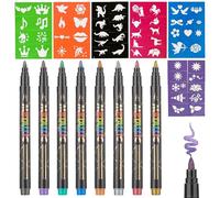 8 Pezzi Penna per Tatuaggi Temporanei Bambini, 6 Stencil Tattoo, Pennarelli Glitterati per Carnevale, Halloween, Natale, Festa, Glitter Tattoo Truccabimbi per Ragazzi, Ragazze, Adulti