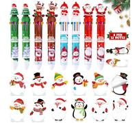 8 Pezzi Penne a Sfera di Natale 10 in 1 + 12 Pezzi Foglietti Adesivi Natalizie,Penne Natalizie a Sfera Retrattili Colorate Gadget Compleanno Bambini,Pupazzo di Neve di Babbo Natale Buntstifte