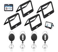 8 Pezzi Porta Badge Set, Porta Badge da Collo con Portachiavi Retrattile, Porta Tesserino in Plastica Rigida per Ufficio, Scuola, Carte di Credito, Chiavi di Prossimità, Patenti di Guida, Pass