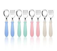 8 Pezzi Posate Bambini in Acciaio Inox, Set Posate Bambino-4 Forchetta Bambini e 4 Cucchiai Bambini per Bambino, Casa Scuola Uso(Blu Verde Rosa Beige)