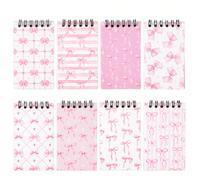 8 pezzi Quaderni a spirale con fiocco rosa, mini bloc-notes a spirale, taccuini portatili, bomboniere per feste di compleanno rosa con fiocco, regali per festa di nascità, decorazioni per festa di nas