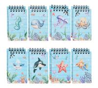 8 pezzi Quaderni a spirale con tema animali marini, mini bloc-notes portatili, con balene, meduse, delfini, stelle marine, polpi, pesci, ippocampi e squali, ideali per feste a tema sottomarino, feste