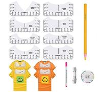 8 pezzi, righello di allineamento fai da te, righello per t-shirt, righello per stencil, righello trasparente, maglietta con istruzioni (lingua italiana non garantita), righello con scollo a V, per