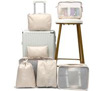 8 Pezzi Sacchetti da Viaggio Beige per Valigia | Cerniera, Lavabili e Multiuso, per Organizzare Capi e Accessori nel Bagaglio Durante gli Spostamenti