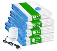 8 Pezzi Sacchi Sottovuoto Vestiti, Sacchetti Sottovuoto Viaggio con Pompa Elettrica, Buste Sottovuoto Vestitis 2XL + 2L + 2M + 2S Riutilizzabili per Piumoni, Vestiti, Lenzuola