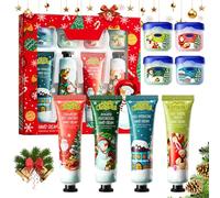 8 Pezzi Set Crema Mani & Balsamo Labbra Natalizia, Crema per le Mani Idratante, Hydrating Lip Balm Set, Cura Nutriente e Idratante Delle Labbra, Set Regalo Donna Natale, Compleanno
