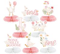 8 pezzi/set Decorazioni per feste di compleanno con oche buffe, decorazioni a nido d'ape con oche buffe, forniture per feste di 1° anniversario rosa, bomboniere divertenti con papere con fiocco rosa p