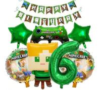 8 pezzi Set di decorazioni per feste a tema videogioco Minecraft, inclusi bandierine a pennoncino e palloncini con numeri da 1 a 9, Steve, Alex, adatto per feste di compleanno di uomini, Natale, forni