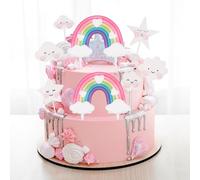 8 Pezzi Set di Decorazioni per Torta Arcobaleno, Arcobaleno Cake Topper in Ceramica Cake Topper a Forma di Nuvola Arcobaleno per Ragazze Bambini Piccoli Compleanno Matrimonio Baby Shower