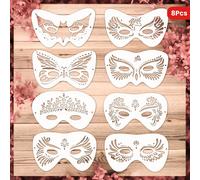 8 pezzi Set di grandi stencil riutilizzabili per pittura facciale, modelli per pittura facciale da 20 cm per trucco di Ognissanti, tatuaggi, fai da te e artigianato 8 sagome per il visoPET