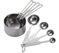8 Pezzi Set di Misurini e Tazze da Cucina in Acciaio Inox 430 | Design Impilabile e Annidato, Anello Rimovibile, Impugnatura Ergonomica, Incisioni Leggibili per Ricette Precise