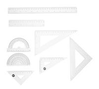 8 Pezzi Set Geometria Trasparente in Plastica Goniometro e Righello | Squadre Incluse, Leggero e Compatto, Allineamento Facile, per Scuola Media, Insegnanti, Quaderni e Ufficio